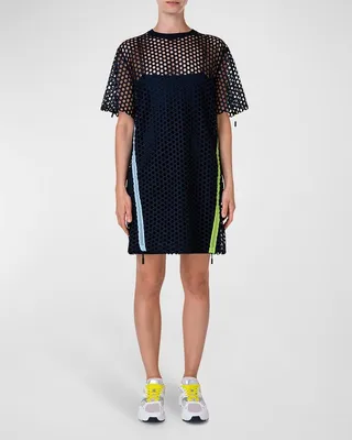 Dot Mesh Techno Guipure Shift Dress