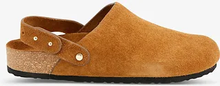Womens Brown Sleepy Adjustable-strap Suede Clogs