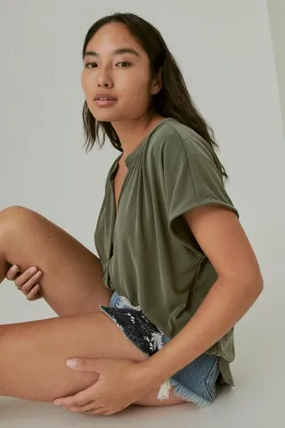 Short Sleeve Slit Front Top