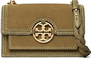 Tory Burch Miller Suede Stitched Flap Shoulder Bag (Toasted Sesame) Handbags