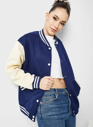 Contrast Sleeve Varsity Jacket