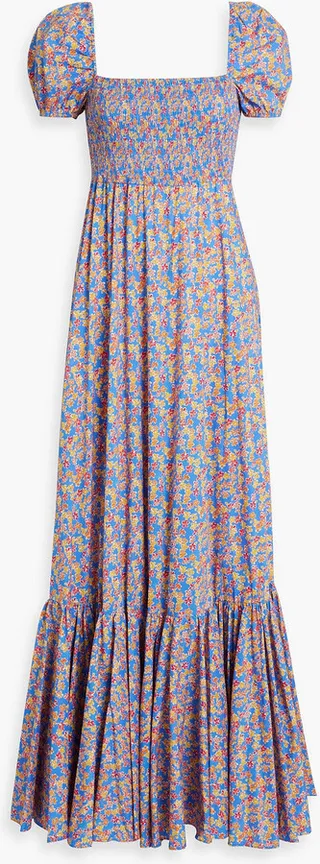 Gianna shirred floral-print cotton-blend poplin maxi dress