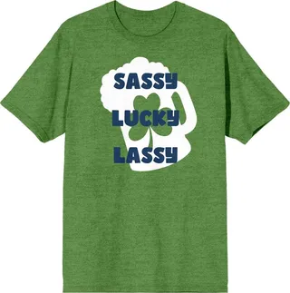 St. Patrick’s Day Sassy Lucky Lassy Crew Neck Short Sleeve Irish Heather Women’s T-shirt-Large