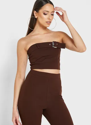 Buckle Detail Bandeau Crop Top