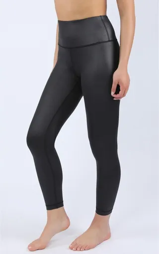 90 Degree By Reflex Interlink Faux Leather High Waist Cire Ankle Legging - Black Cire - Small