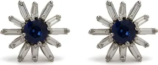 18kt white gold Flower sapphire and diamond stud earrings