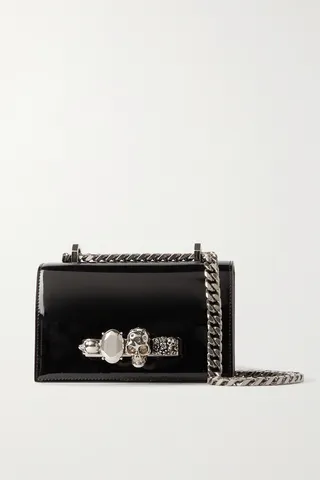 Alexander McQueen - Embellished Patent-leather Shoulder Bag - Black