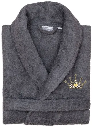 Linum Home Textiles Turkish Cotton Terry Bath Robe Embroidered With Cheetah Crown Design