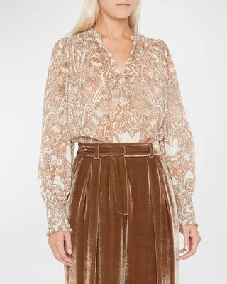 Ida Printed Split-Neck Blouse