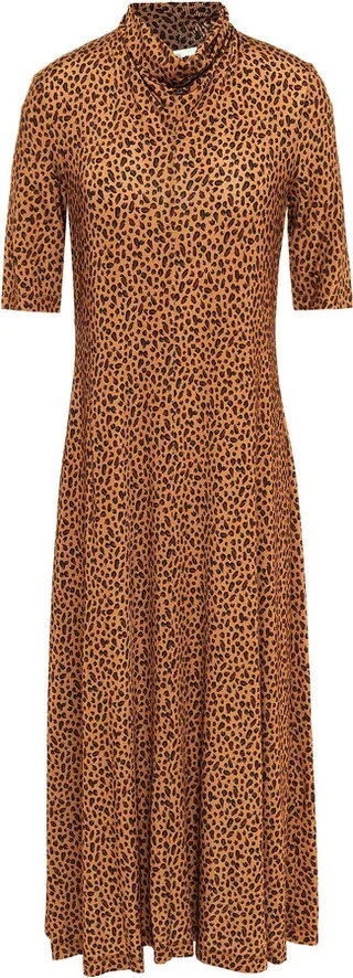 Cowl leopard-print jersey midi dress