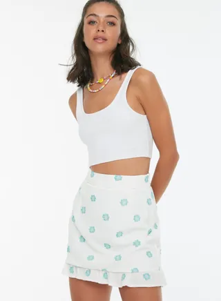 Ruffle Hem Printed Mini Skirt