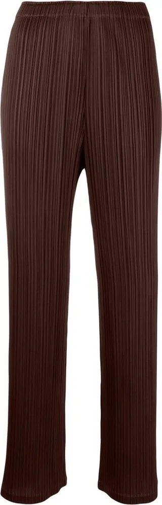 Brown Pleated Straight-Leg Trousers