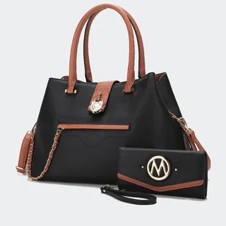 MKF Collection by Mia K Edith Vegan Leather Women’s Tote Bag With Wallet – 2 Pieces - Black