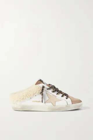 Golden Goose Deluxe Brand - Superstar Sabot Shearling-lined Distressed Leather And Suede Slip-on Sneakers - White
