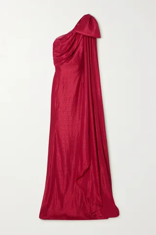 Jenny Packham - Imogen One-shoulder Bow-embellished Glittered Lamé Gown - UK 6