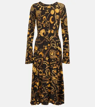 Printed ruched midi dress