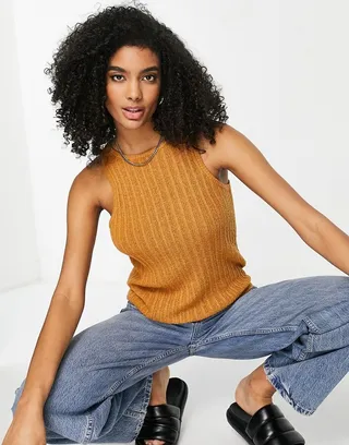 ASOS DESIGN relaxed knit tank top in tan