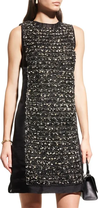 Organza-Bordered Metallic Eyelash Tweed Mini Dress