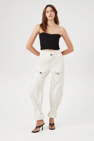 Drawstring Cargo Denim Joggers