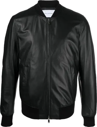 Zipped-Up Leather Bomber Jacket