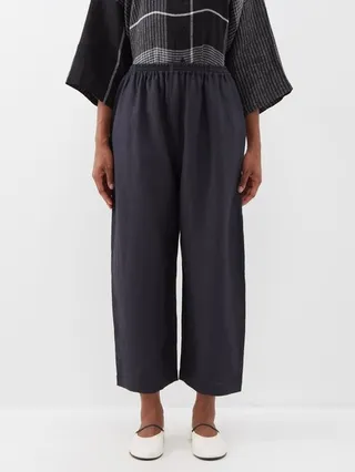 Cropped Linen Wide-leg Trousers