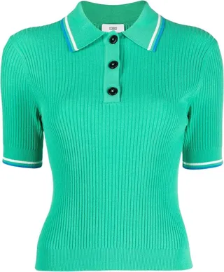 Ribbed-Knit Polo-Top