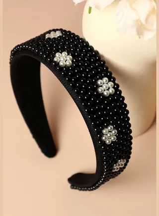 Trendy Western Wear Fabric and Metal Hair Band with Designed Beaded For Women