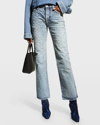 Distressed Holes Straight-Leg Ankle Jeans