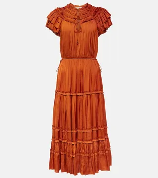 Isadora pleated satin midi dress