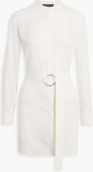 Belted silk-blend crepe shirt