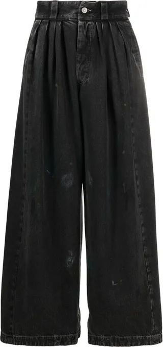 Black Paint Splatter Wide-Leg Jeans