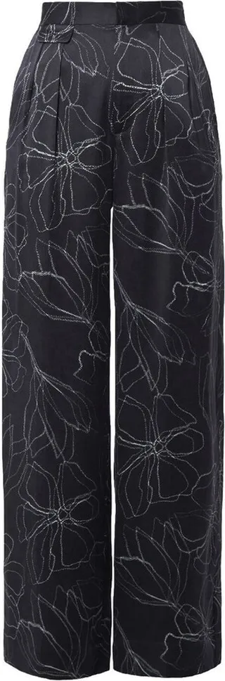 Silk Graphic-Print Trousers
