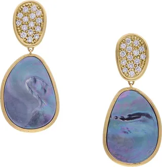 Lunaria Petite Drop Earrings with Black Mother-of-Pearl & Diamonds
