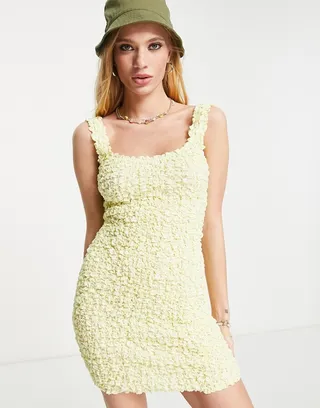 Emory Park crinkle mini dress in lemon yellow