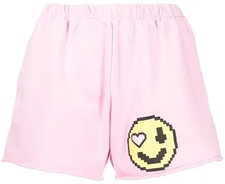 Pixel-Smiley Cotton Shorts