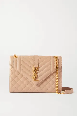 SAINT LAURENT - Envelope Medium Quilted Textured-leather Shoulder Bag - Neutrals