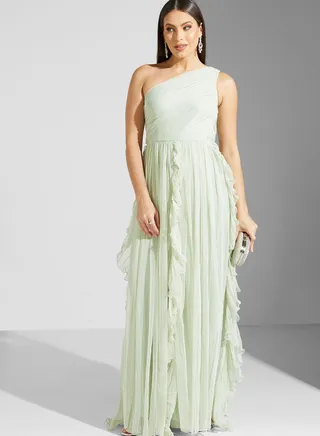 Hadia Ghaleb Ruffled Detail One-Shoulder Dress