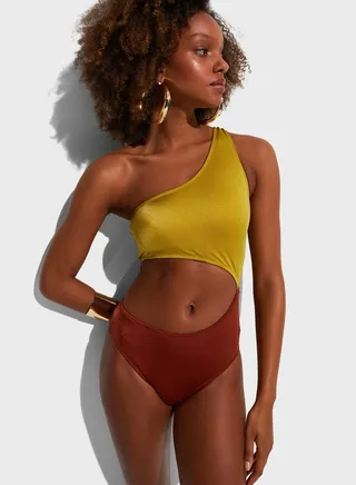One Shoulder Cut Out Detail Swimsuit