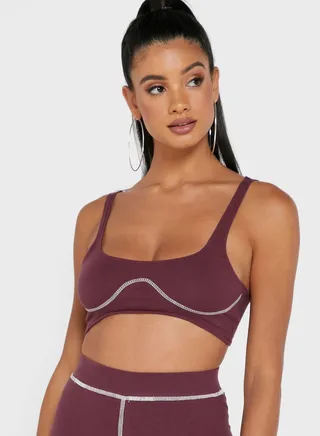 Contrast Stitch Detail Bust Seam Crop Top