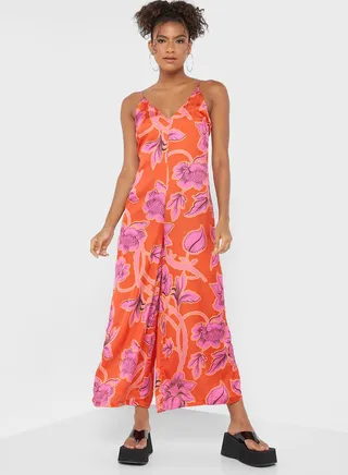 Diamond Neck Printed Jumpsuit
