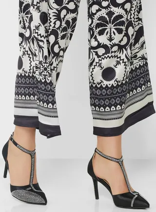 Diamante Pattern Ankle Strap Pump