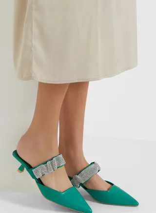 Diamante Scrunchie Strap Pointed Pump
