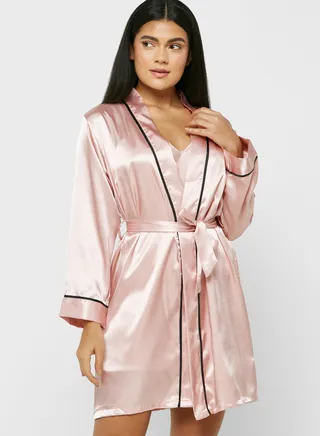 Contrast Trim Detail Night Robe
