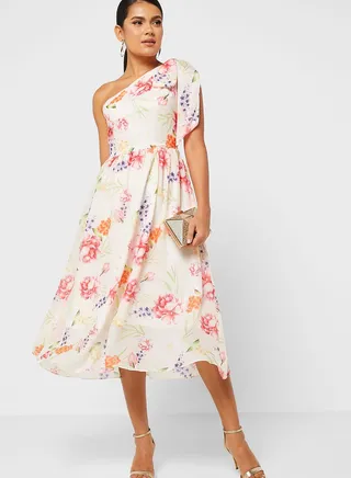 One Shoulder Printed Dress