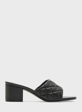 Quilted Strap Block Heel Mule