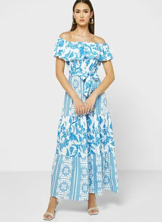 Off Shoulder Printed Dress