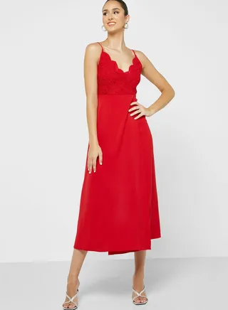 Lace Detail Chiffon Dress