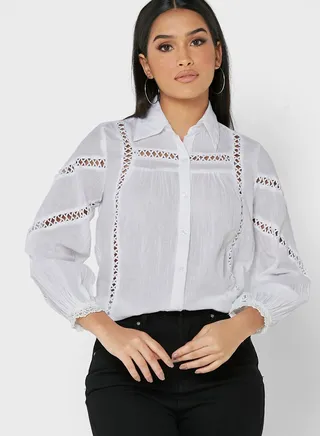 Lace Trim Button Down Shirt