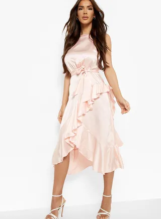 Ruffle Detail Knitted Wrap Dress