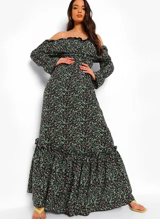Bardot Ruffle Detail Printed Dress